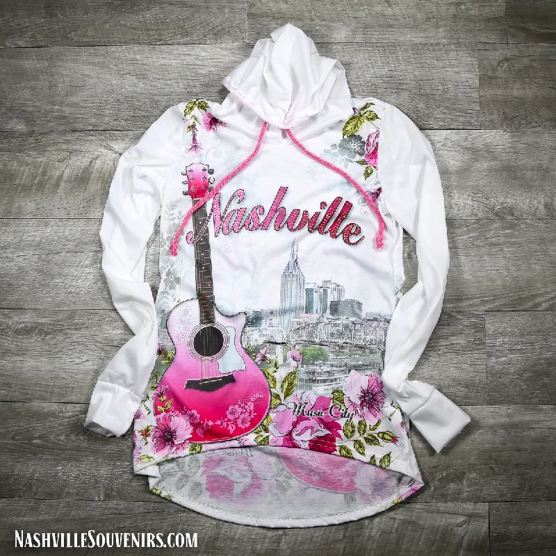 Womens Nashville Hoody Floral Guitar Graphic Hoodie Design Print