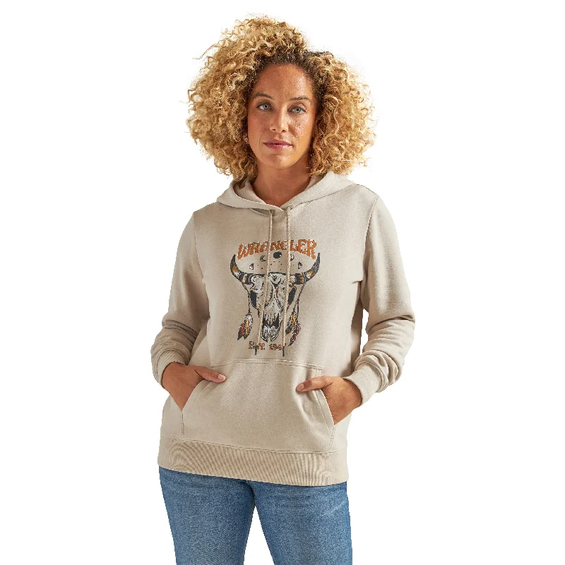 Wrangler BOHO Steer Head Hoodie- Sandy Hoodie with Hem Patch Decorative Personalized