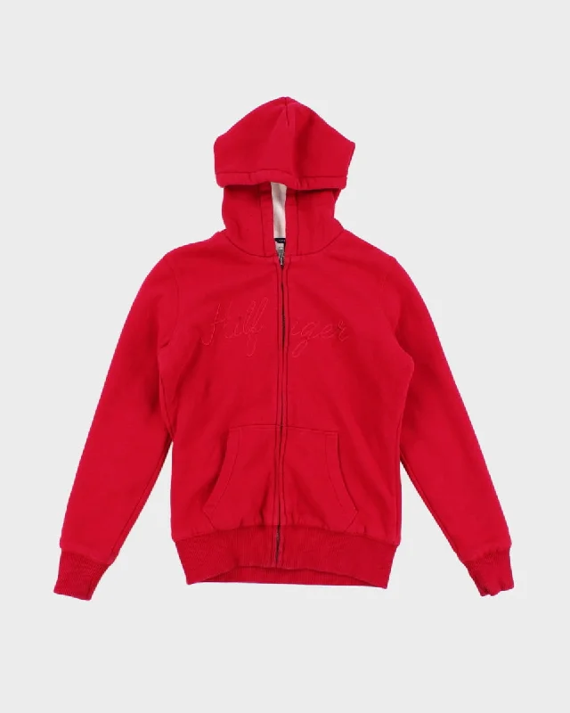 Y2K 00s Tommy Hilfiger Fleece Lined Pink Zip Up Hoodie - XS Hoodie with High Neck Warm Protective