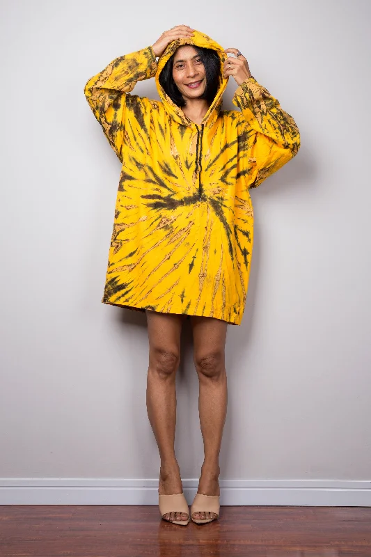 Yellow Tie Dye Hoodie Hoodie with Pocket Utility Practical