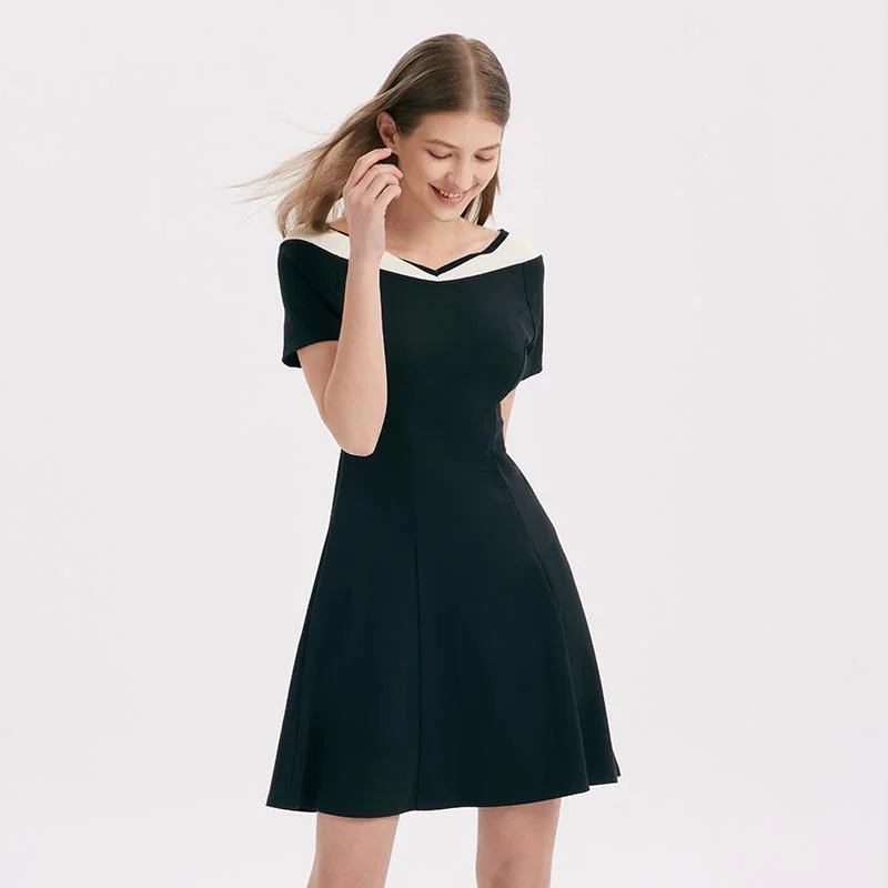 V-Neck Slim Patchwork Dress