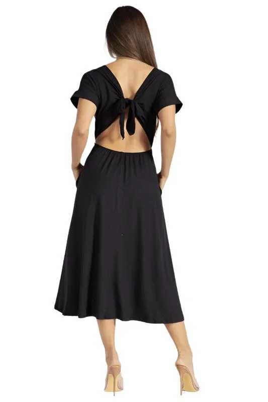 Black Backless Knot Strap Dress