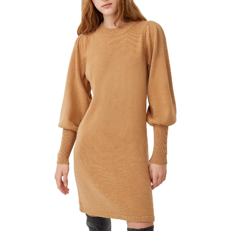 Womens Knit Ribbed Trim Sweaterdress