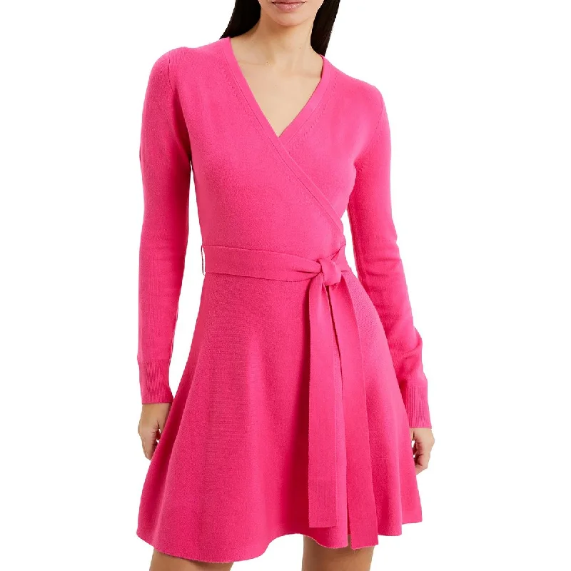 Womens Above Knee Surplice Sweaterdress