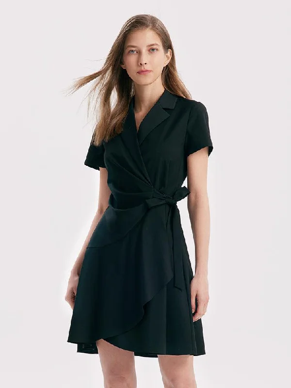 Notched Lapel Lace Up Blazer Dress