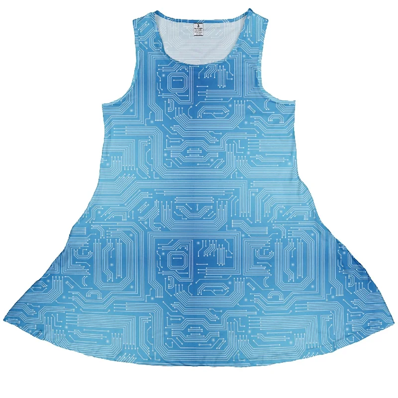 Blue Computer Circuit Board Dress