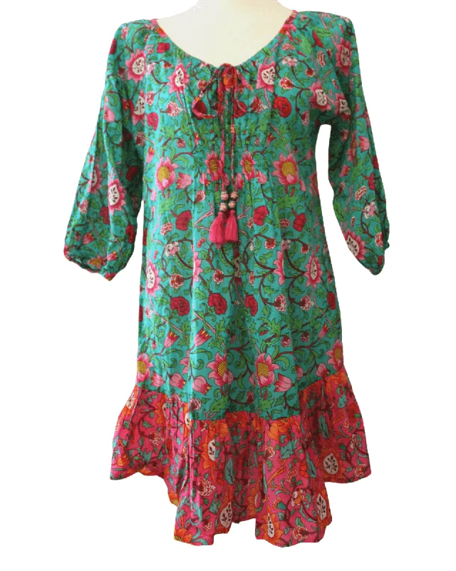 Bright Spring Aqua Boho Print Dress