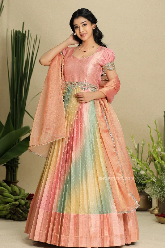 Catherine Dress in Pure Silk Crepe with Magical Unicorn Shades