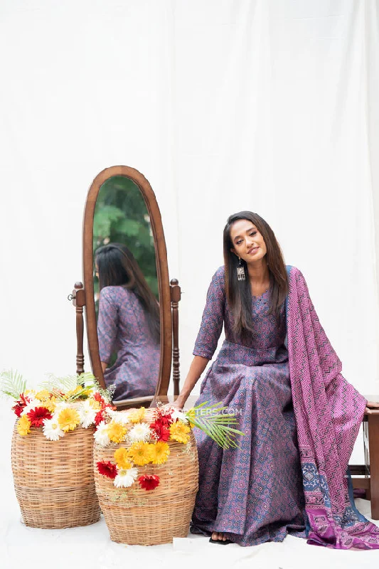 Charcoal Blue Anarkali Dress With Dupatta