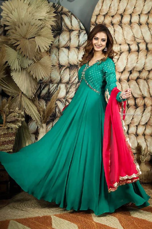 Emerald Green Long Dress with Dupatta