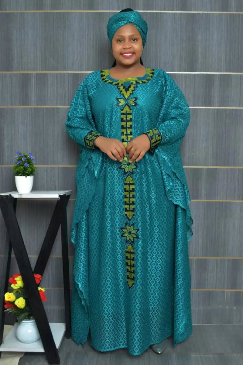 Fashionable African Dresses for Women with Headtie – Muslim Lace Boubou, Dashiki & Ankara Traditional Evening Gown