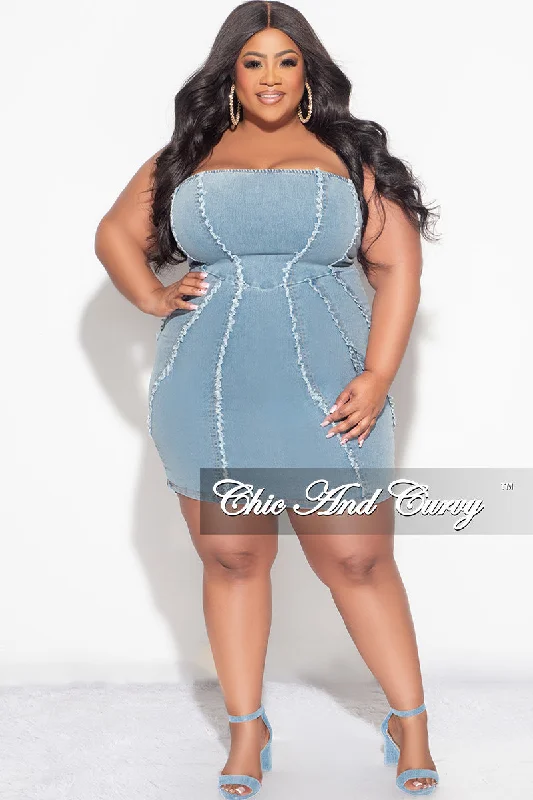 Final Sale Plus Size Strapless Dress in Denim