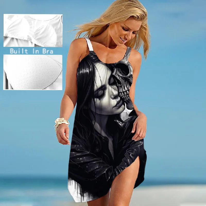 Gothic Love Kiss Skull Built In Bra Dress