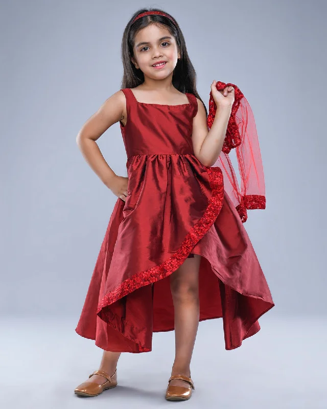 Maroon A-symmetric Shrug Dress