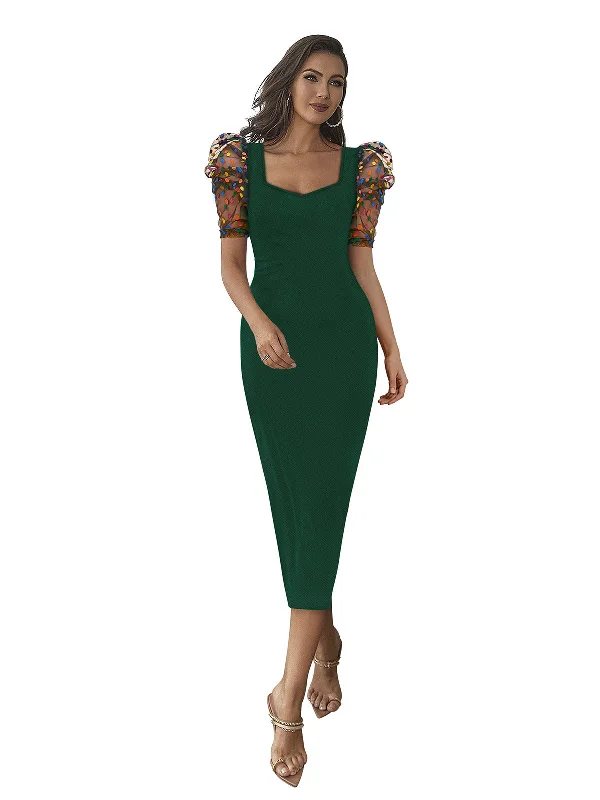 Odette Green Skater Knit Fabric Dress For Women