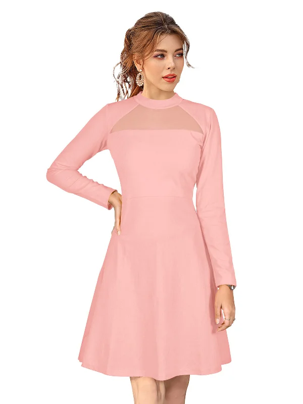 Odette Light Pink Skater Knit Fabric Dress For Women
