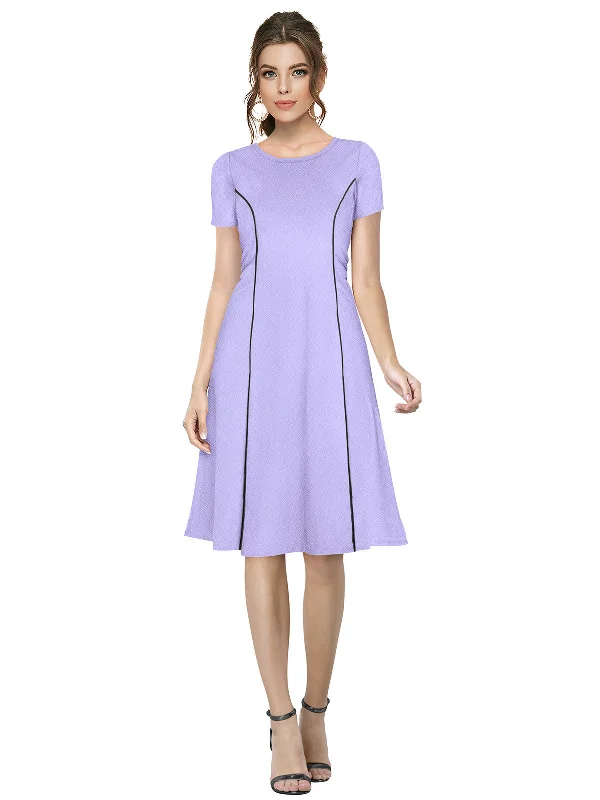 Odette Purple Skater Knit Fabric Dress For Women