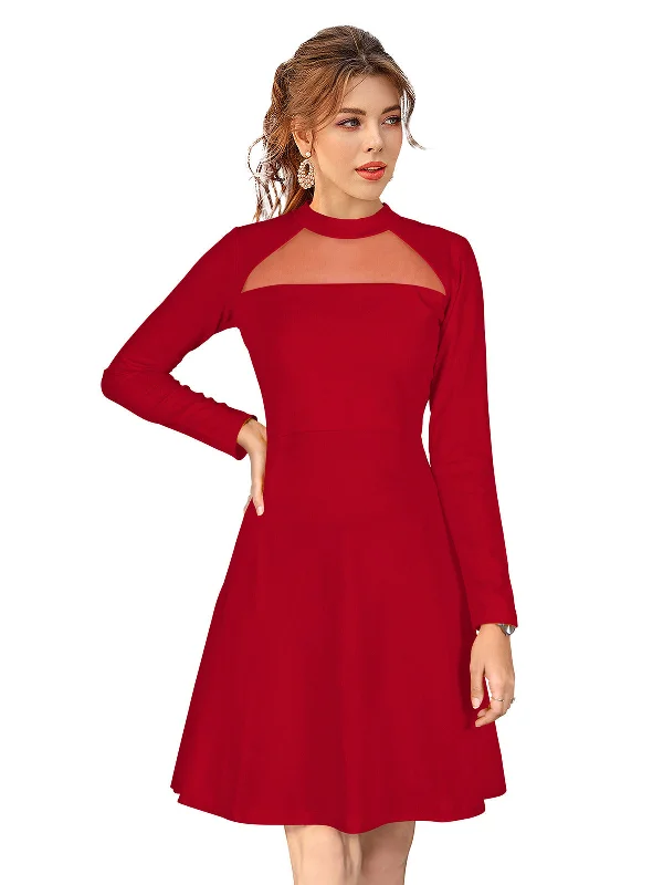 Odette Red Skater Knit Fabric Dress For Women