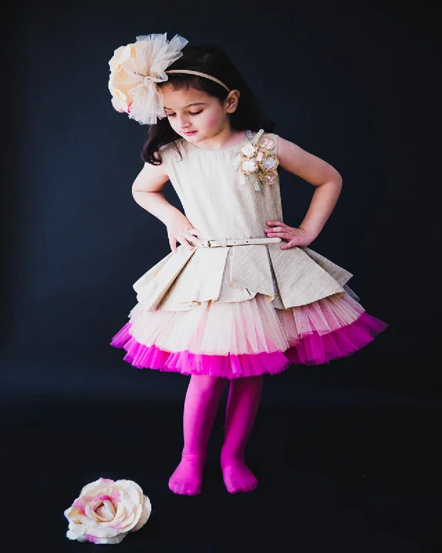 Pre-Order: Aurora Pink Golden Peplum Dress