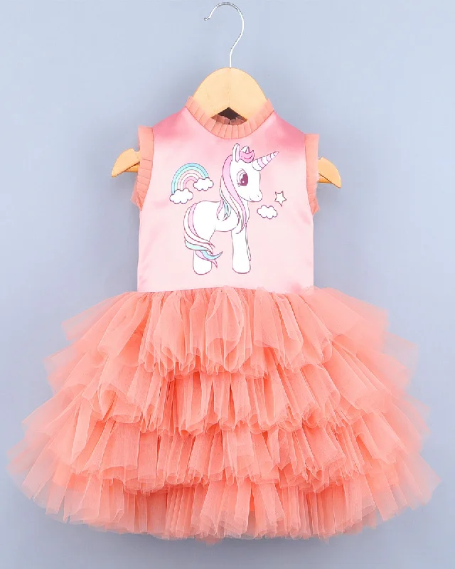 Pre-Order: Rainbow Unicorn Peach Dress