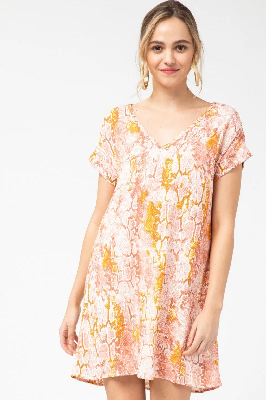 Reptile Print V-Neck Dress