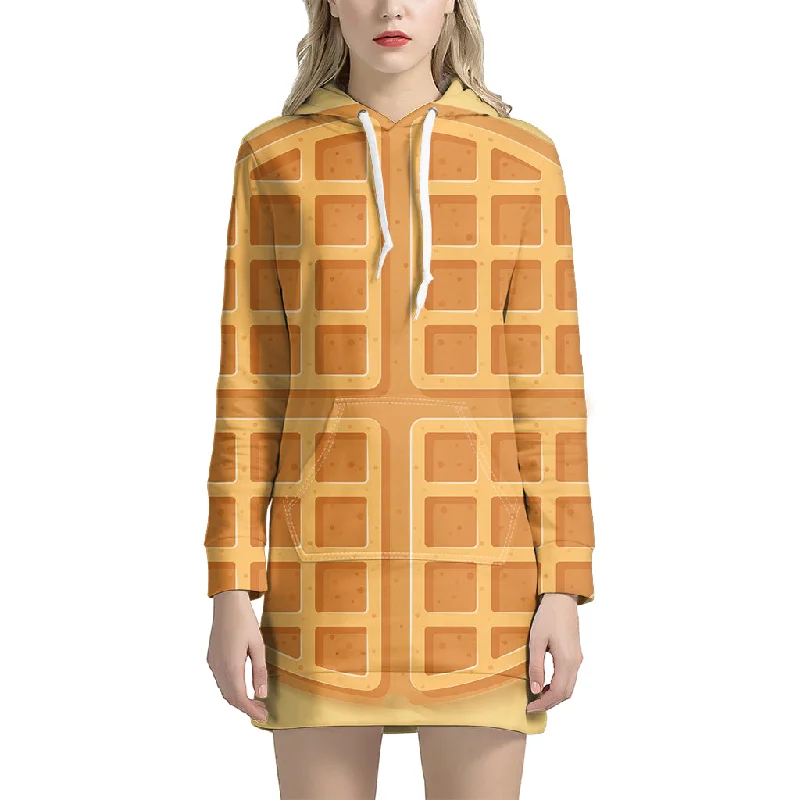 Round Waffle Print Pullover Hoodie Dress