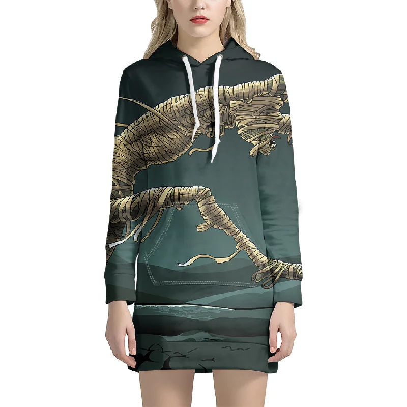 Running Mummy Print Pullover Hoodie Dress