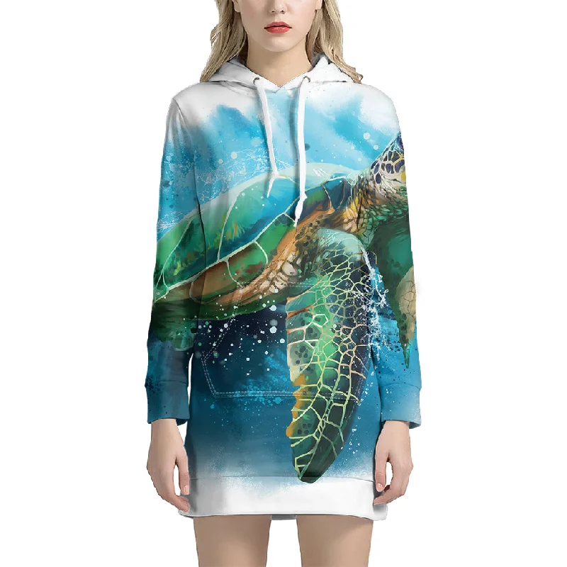 Sea Turtle Painting Print Pullover Hoodie Dress