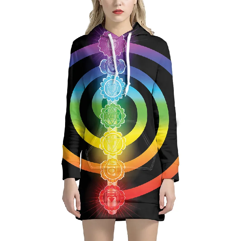 Seven Chakras Rainbow Of Life Print Pullover Hoodie Dress
