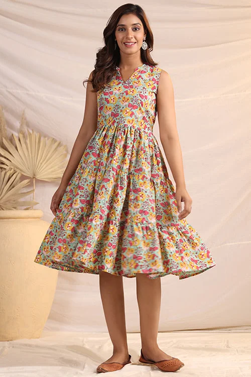Shuddhi  Green And Pink Tier Dress