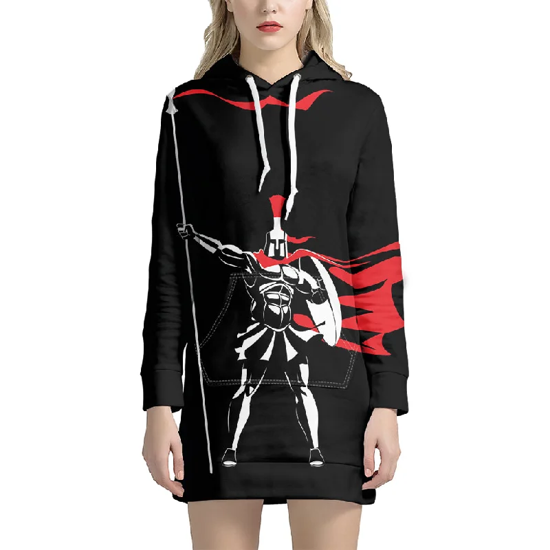 Spartan Warrior Print Pullover Hoodie Dress