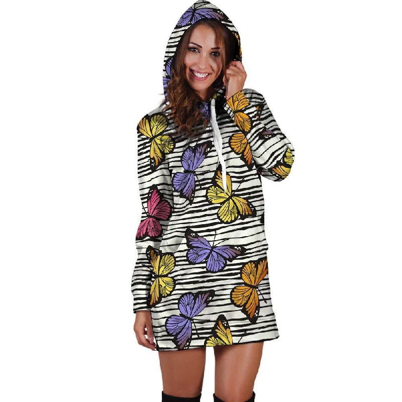 Striped Butterfly Print Hoodie Dress