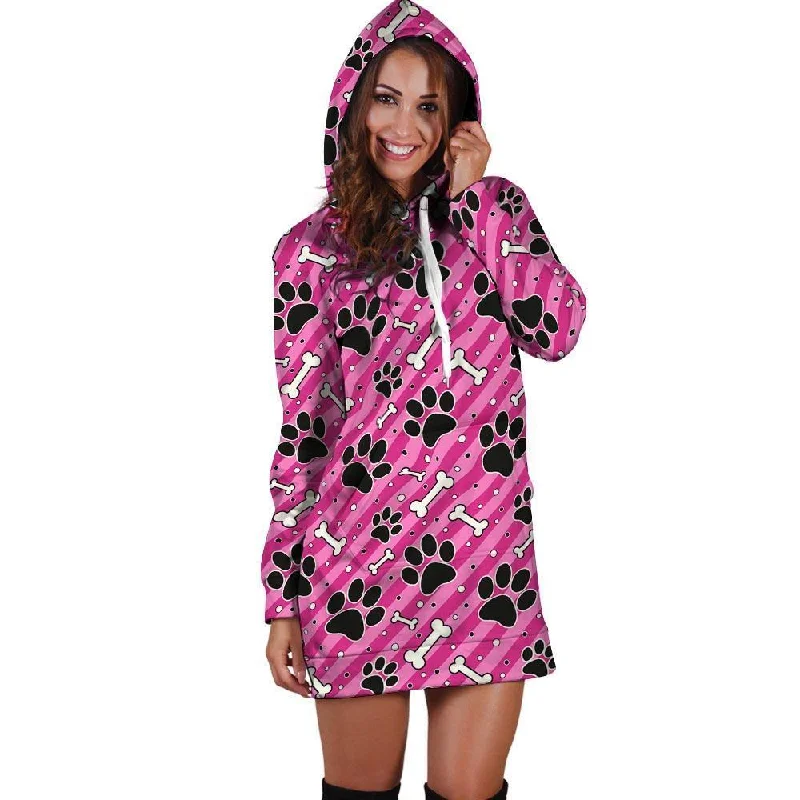 Striped Pink Paw Hoodie Dress