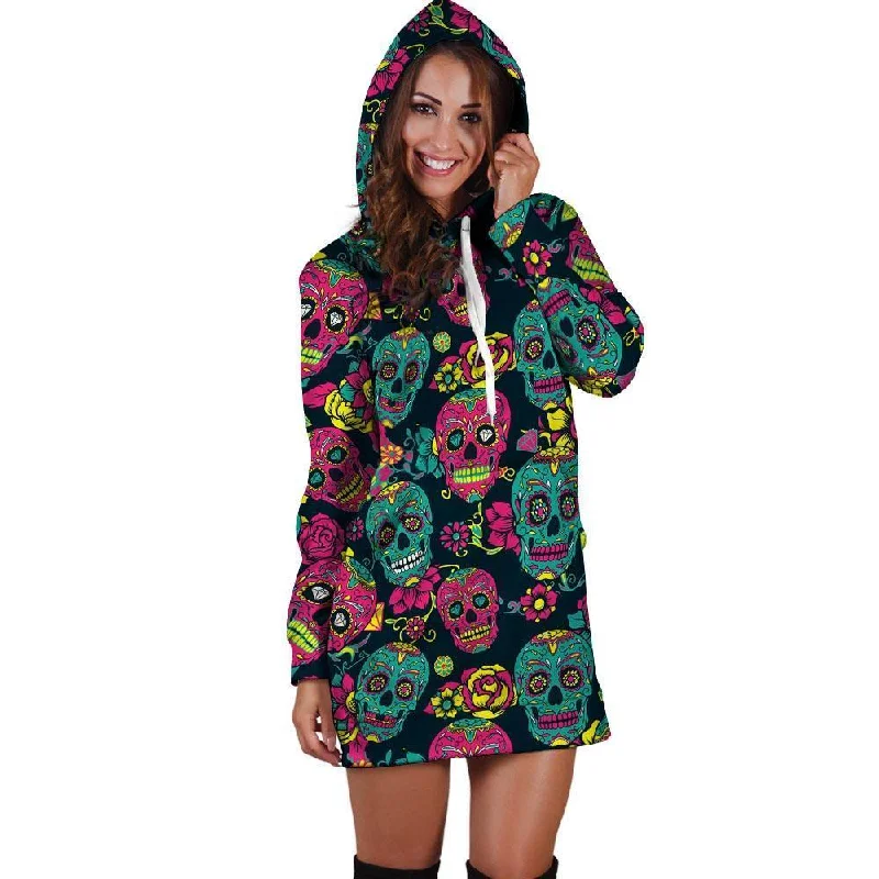 Sugar Skull Print Hoodie Dress
