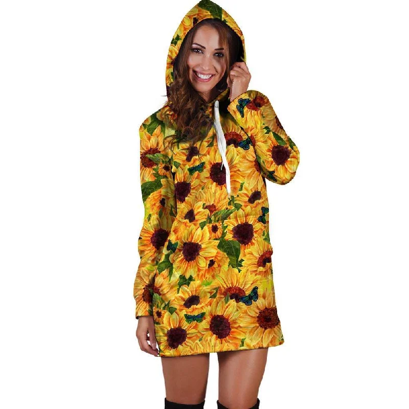 Sunflower Butterfly Hoodie Dress