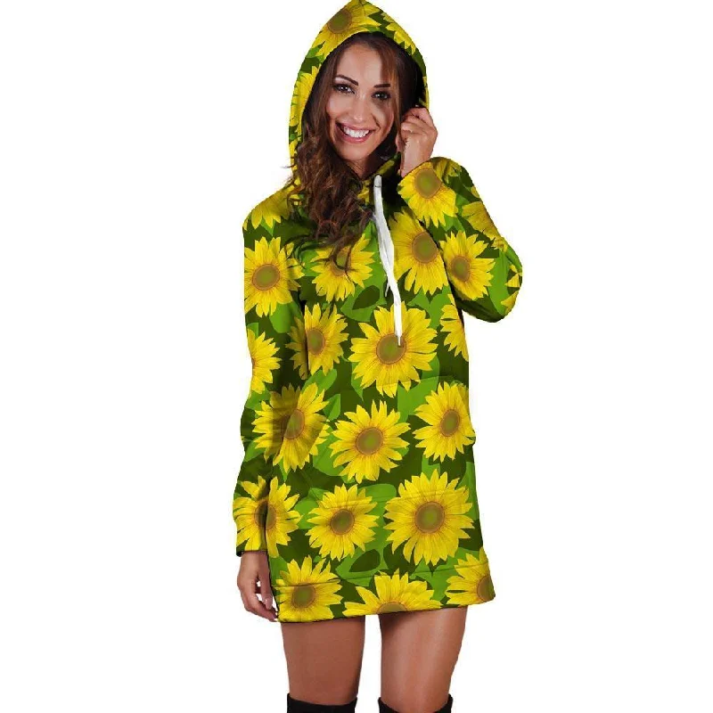 Sunflower Flower Print Hoodie Dress