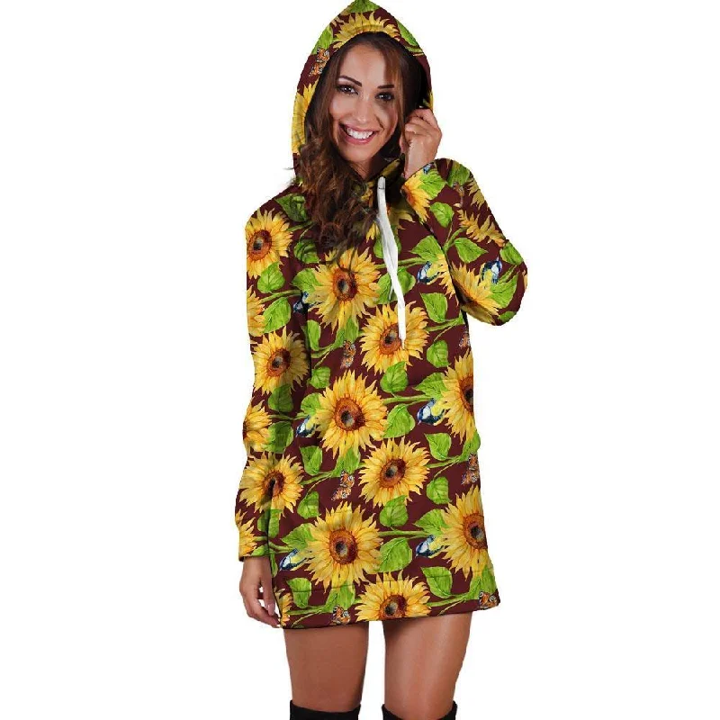 Sunflower With Bird And Butterfly Hoodie Dress