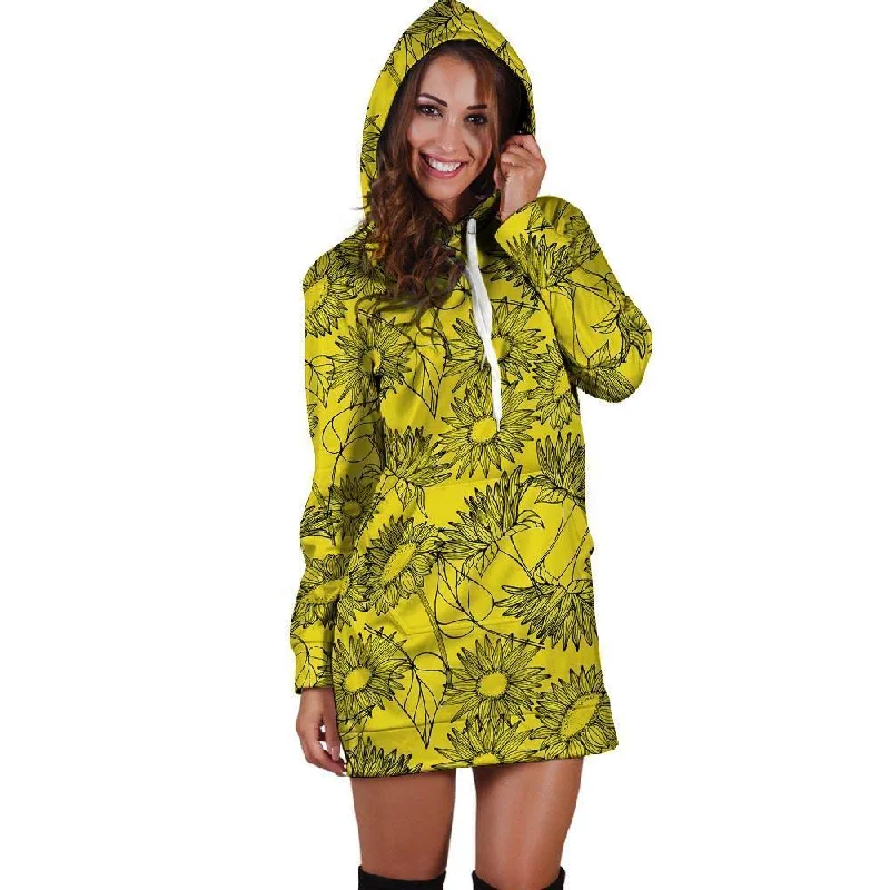 Sunflower Yellow Print Hoodie Dress