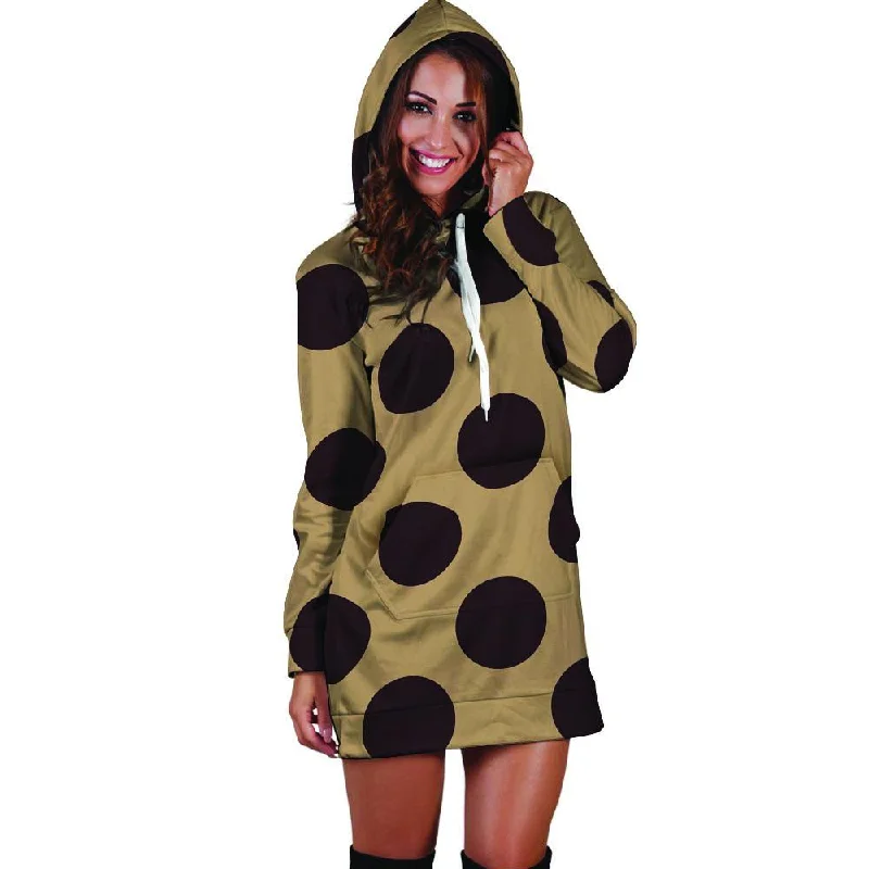 Tan And Black Polka Dot Hoodie Dress