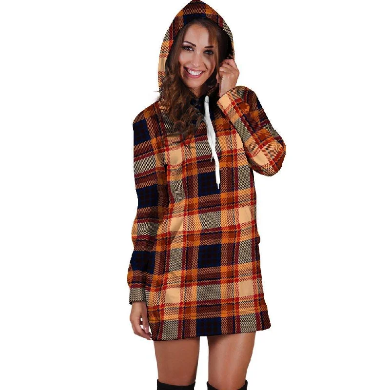 Tartan Brown Plaid Hoodie Dress