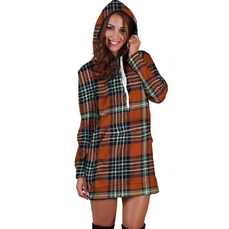 Tartan Orange Plaid Hoodie Dress