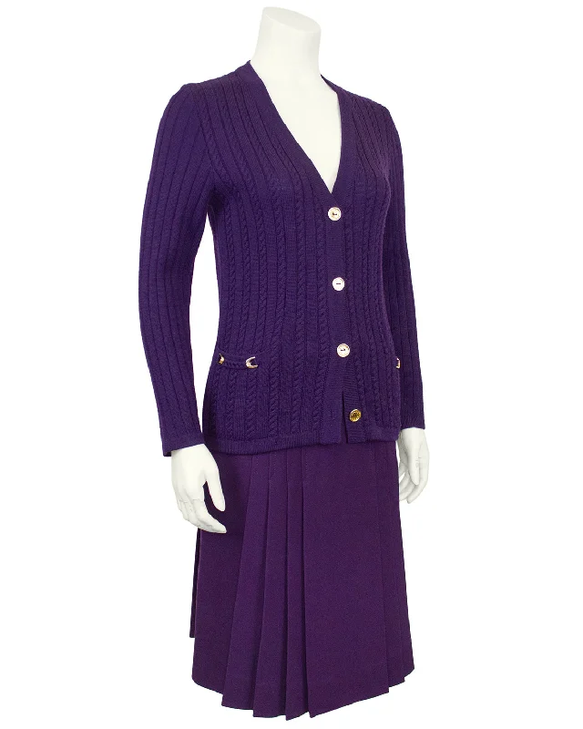 Purple Cardigan and Skirt Ensemble cashmere skirt soft