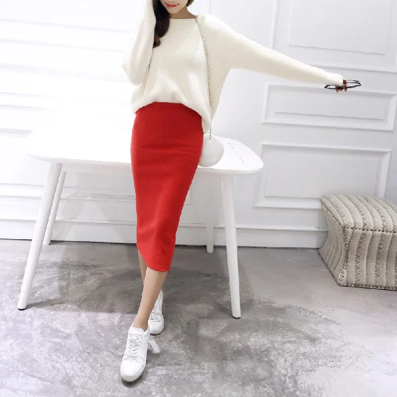 2023 Spring Summer Bodycon Skirts Women Faldas Split Skirt Midi Slim Saias Pencil Skirts For Women Female Knitted Skirt Women's velvet skirt luxury