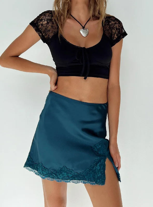 Athenia Mini Skirt Navy silk skirt lustrous
