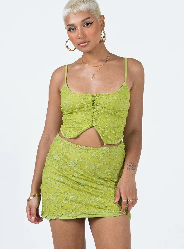 Basildon Mini Skirt Green velvet skirt plush