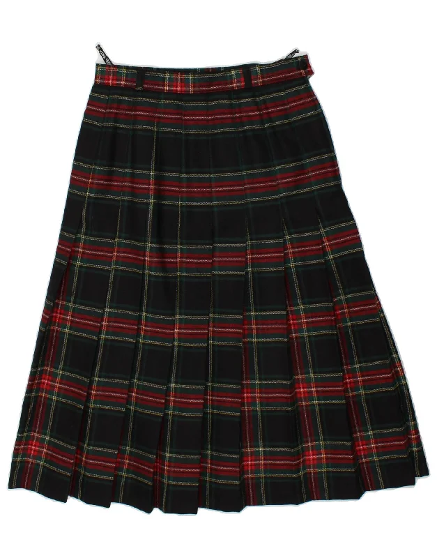 C&A Womens High Waist Knife Pleated Skirt EU 38 Medium W25 Black Check low waist skirt