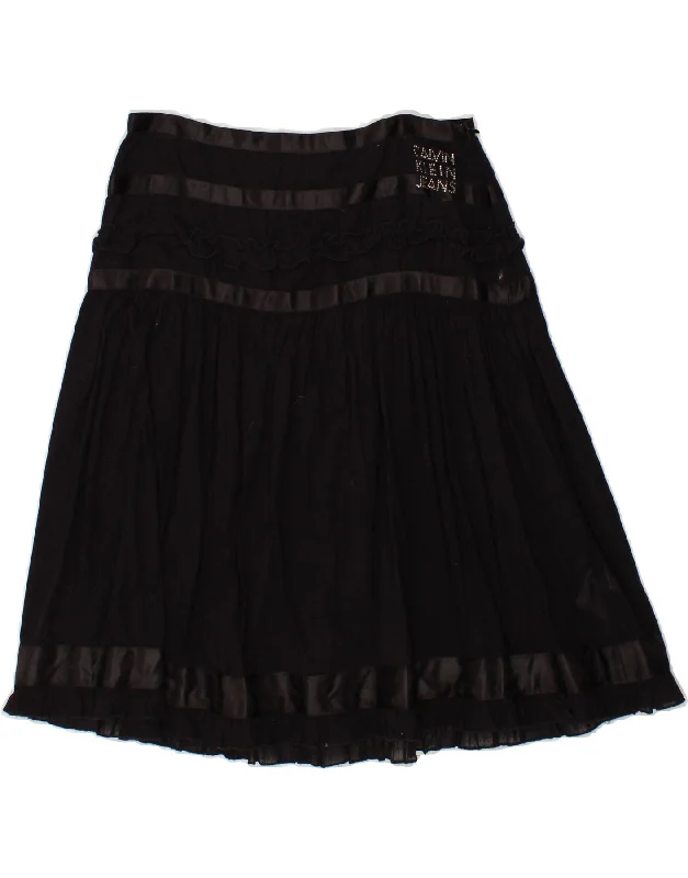 CALVIN KLEIN Womens A-Line Skirt W27 Small Black Cotton chiffon skirt airy