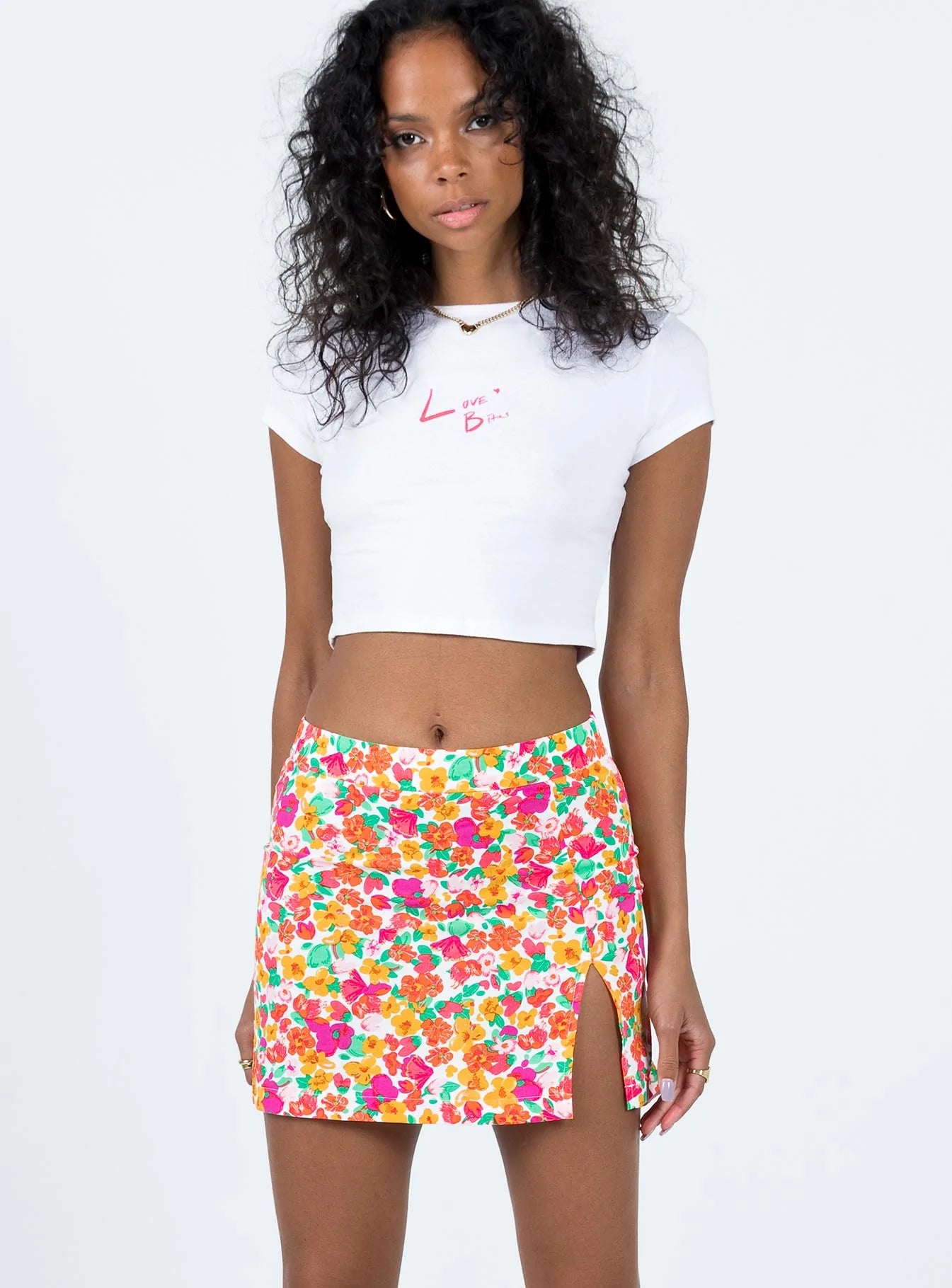 Celtis Mini Skirt Rainbow Floral linen skirt breathable