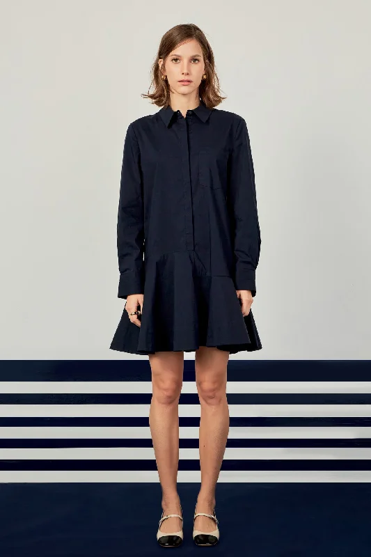 English Factory - Collar Flare Skirt Dress zip skirt side