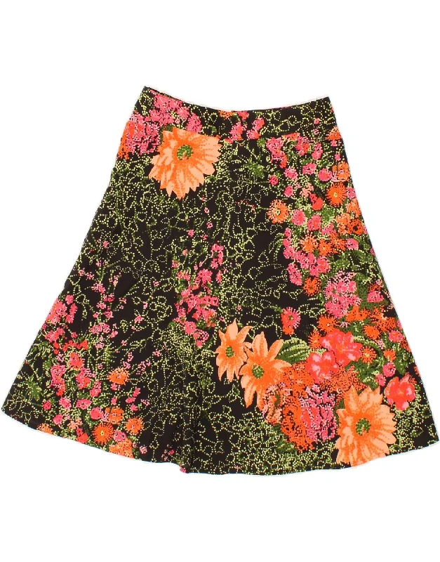 CREATION Womens A-Line Skirt W28 Medium Black Floral Cotton cashmere skirt fine